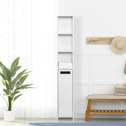 High Bathroom Cabinet, White Color, Single Raw, 3 Storage Shelves
