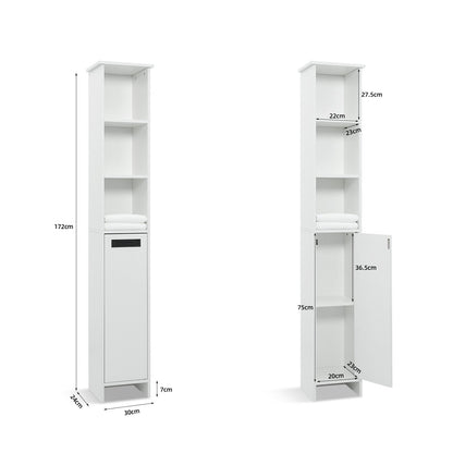 High Bathroom Cabinet, White Color, Single Raw, 3 Storage Shelves