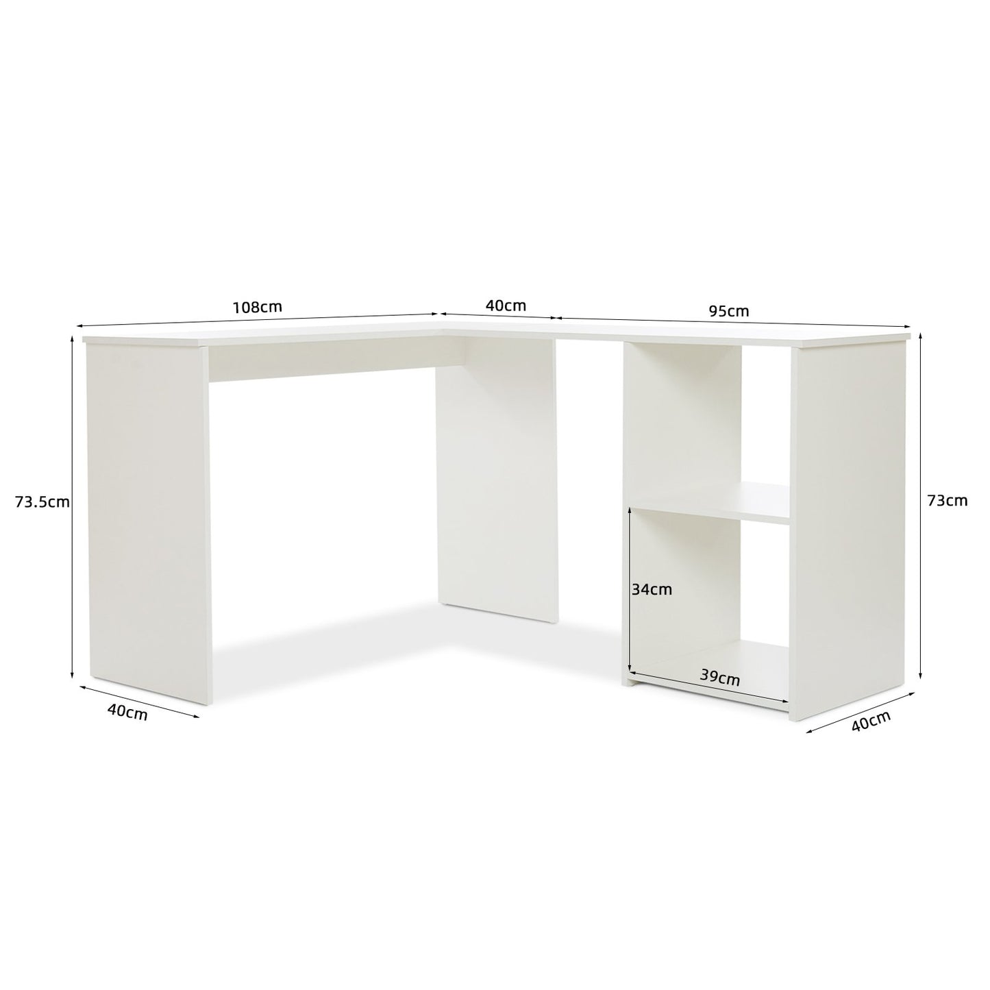 L-shaped Computer Desk, White/Black Color, 2 Storage Compartments