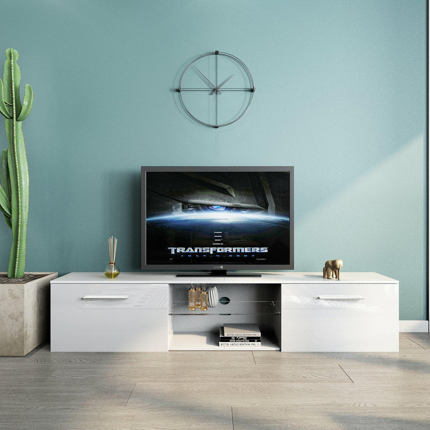LED TV Cabinet, Black/White Color, Large Storage Space